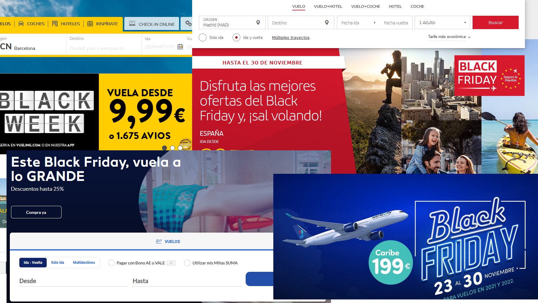 Black rebajas de Iberia, Vueling, Ryanair, Air Easyjet y World2Fly | Noticias de Aerolíneas | Revista de turismo
