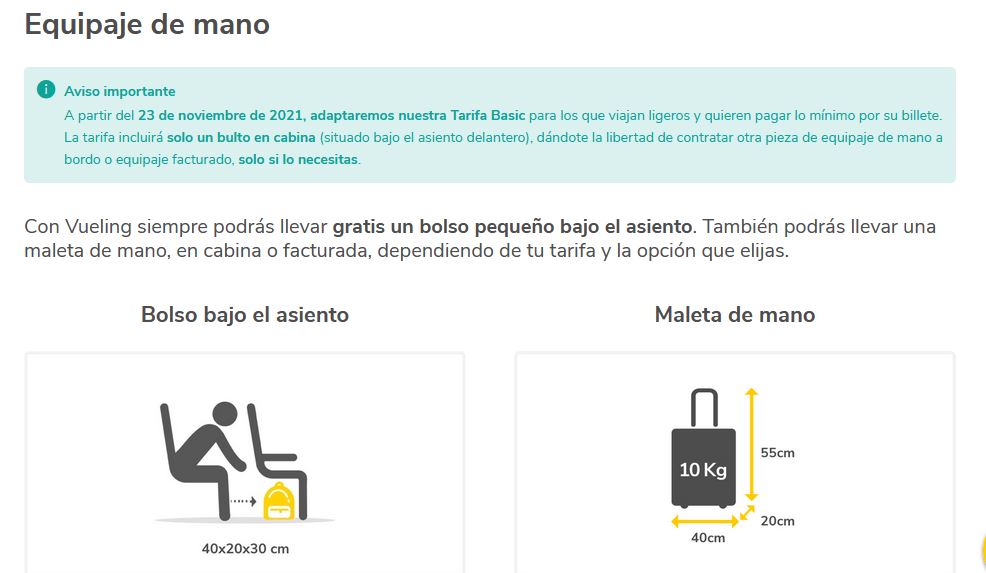 Vueling, sobre pagar por llevar la maleta en cabina: a favor cliente" | Noticias de Aerolíneas | Revista de turismo Preferente.com